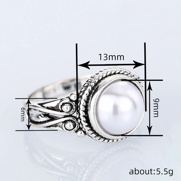   Hot selling white copper fantasy ring female pearl baroque exquisite ring elegant retro exquisite style