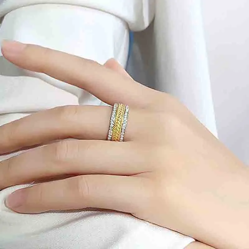  Factory direct sales of two-tone rings for women, simple and fashionable popular rings, popular online celebrity style niche jewelry
