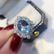 Kuaishou live broadcast welfare model light luxury sea blue zircon flower ring popular engagement ring for women