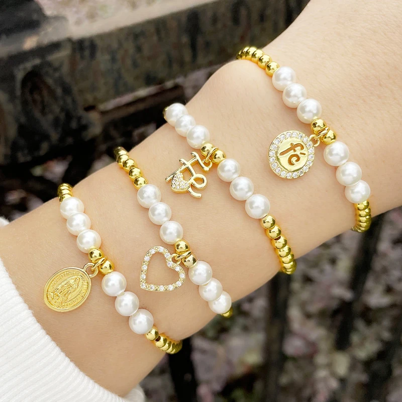 Clearance pearl stitching Virgin Mary love bracelet European and American trendy niche personality hand jewelry female bre50