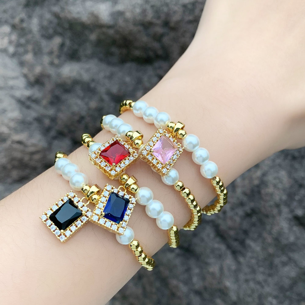 Clearance rectangular zircon pearl bracelet female niche design high-end bracelet European and American fashion bracelet brk33