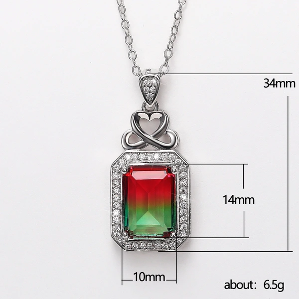 Fashionable and light luxury style colorful crystal necklace European and American square colored zircon pendant necklace socialite accessories