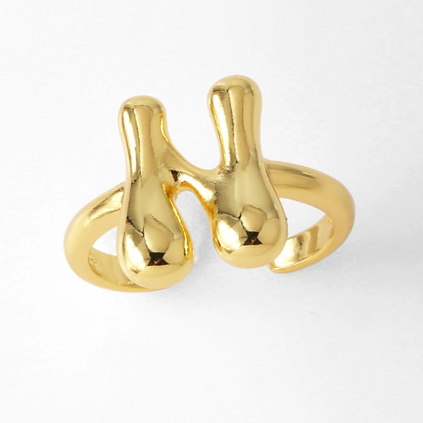 AS jewelry smooth 26 English letters ring female copper plated real gold open ring rih04