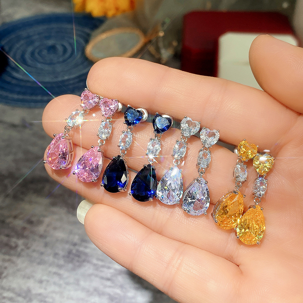 2022 Early Spring New Colored Gemstone Series Earrings Exquisite Pink Zircon Teardrop Earrings for Women Factory Direct Sales