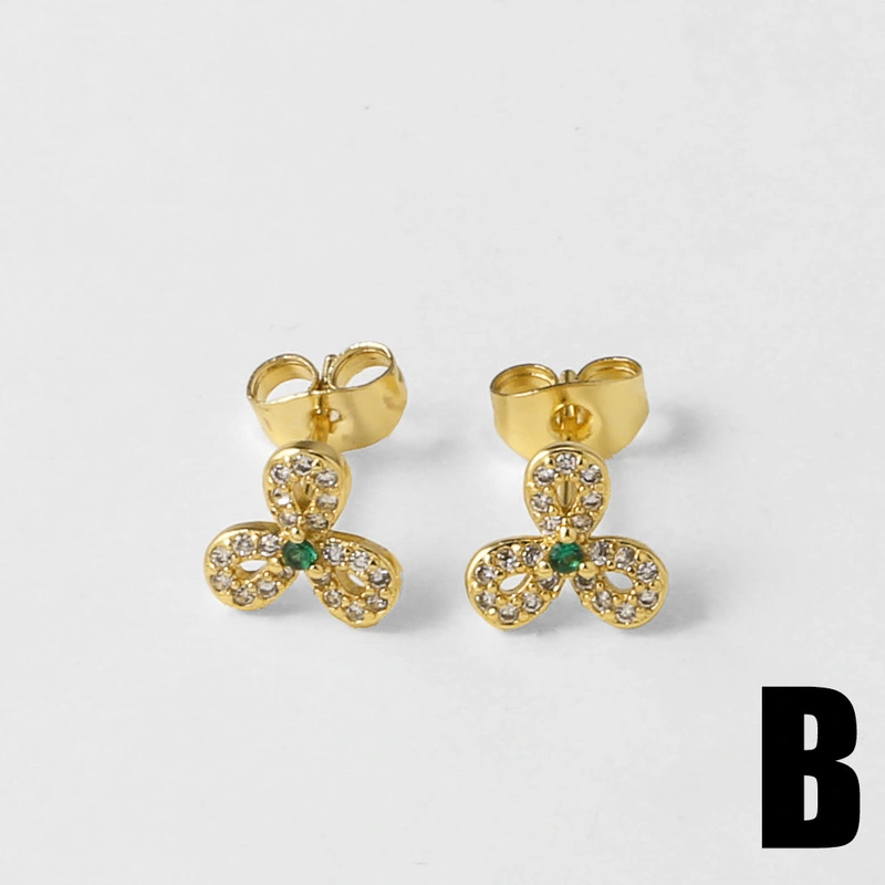 AS jewelry European and American micro-inlaid zircon C-shaped love pendant earrings copper plated 18k gold earrings earrings ert73