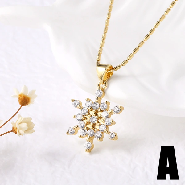 AS jewelry gold-plated full zircon four-leaf clover snowflake pendant necklace nka032 necklace