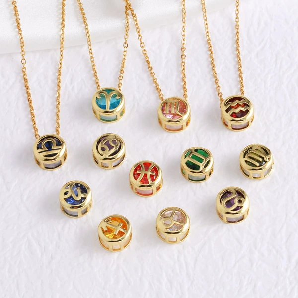 AS jewelry Europe and the United States hot selling twelve constellation necklace zircon double-sided hollow birthstone clavicle chain nkb794