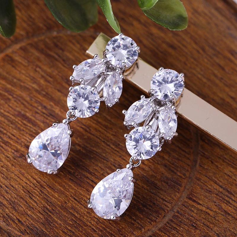 New style light luxury water drop earrings high-end zircon wedding dinner bridal earrings copper earrings for women