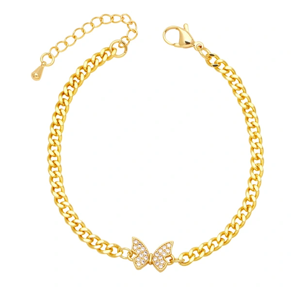 European and American style personality Cuban chain bracelet female Internet celebrity fashion trend high-end inlaid zircon butterfly bracelet brj33