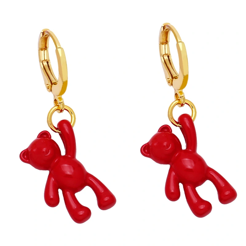 Bear earrings for women European and American design personality retro candy color sweet cool trend personality temperament earrings erz04