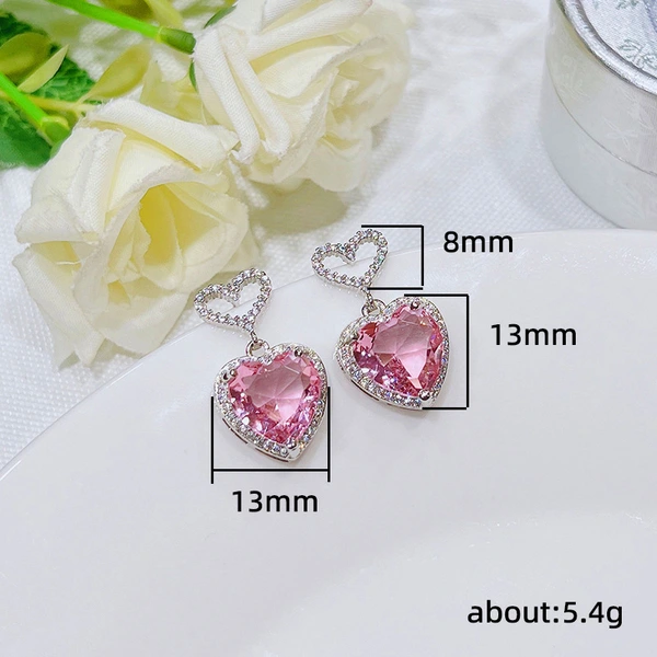 Sweet gift for Valentine's Day: pink three-dimensional large zircon earrings, exquisite, sweet and cute style earrings