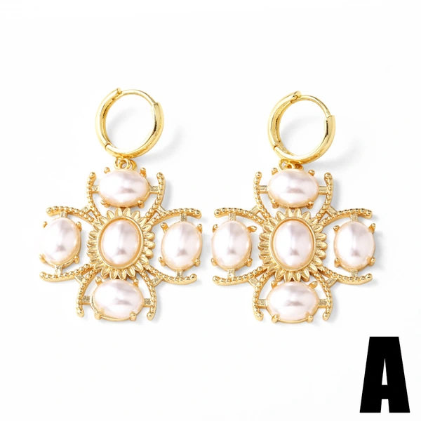 AS jewelry hot selling copper plated 18k gold pearl cross heart earrings earrings earrings erq64