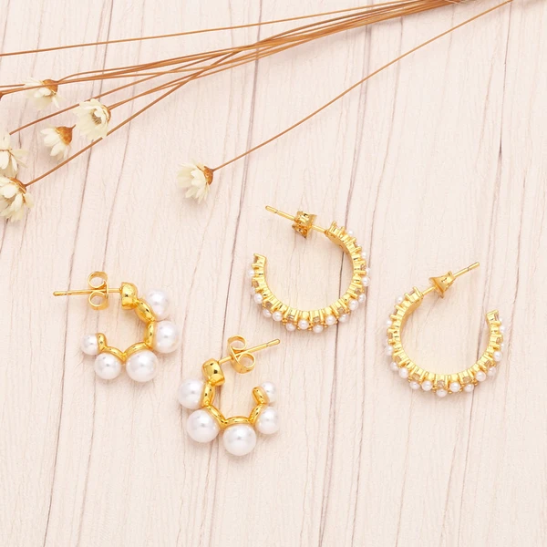 Personalized fashion pearl earrings for women retro luxury niche geometric C-shaped earrings era161