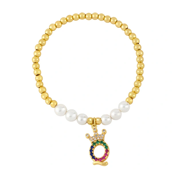 26 English letters bracelet female European and American copper beads pearl elastic bracelet fashion crown letter bracelet brf80