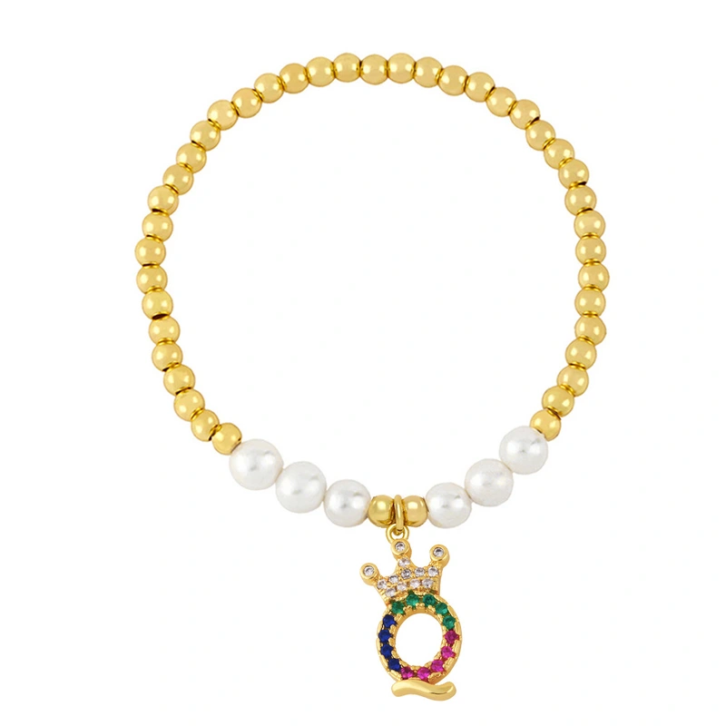 26 English letters bracelet female European and American copper beads pearl elastic bracelet fashion crown letter bracelet brf80