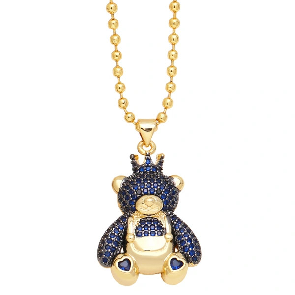 New European and American hip-hop full diamond zircon bear pendant necklace female niche personality clavicle chain nkq36
