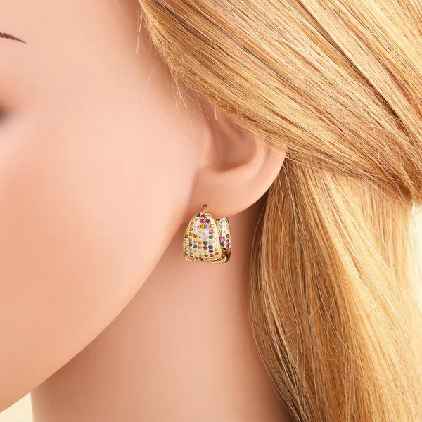 AS jewelry hot selling colored zircon copper plated real gold irregular earrings ear buckle female era090