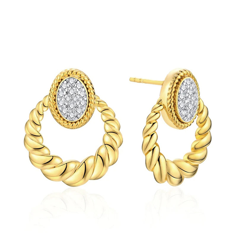  French European and American light luxury retro temperament jewelry geometric oval two-color earrings women's fashion elegant jewelry