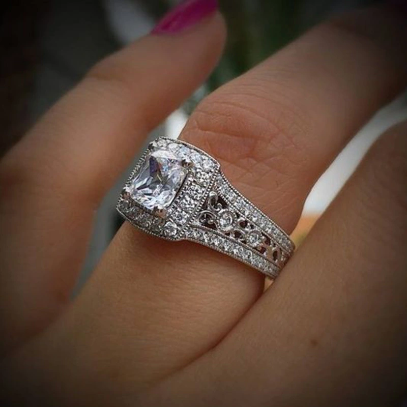 Hand jewelry hollow relief pattern zircon ring fashionable business event matching ring