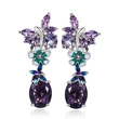 New oval purple zircon flower earrings for women European and American popular butterfly earrings for women