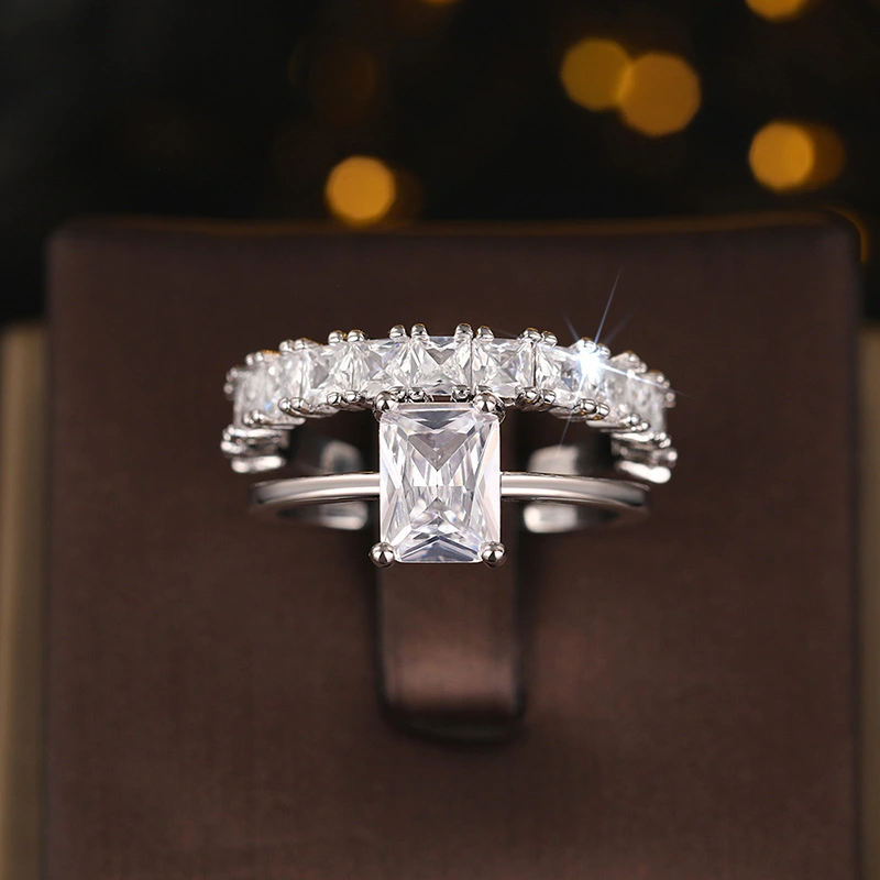  Stacking combination inlaid zircon and diamond couple rings for women fashionable geometric trend hot style engagement jewelry matching