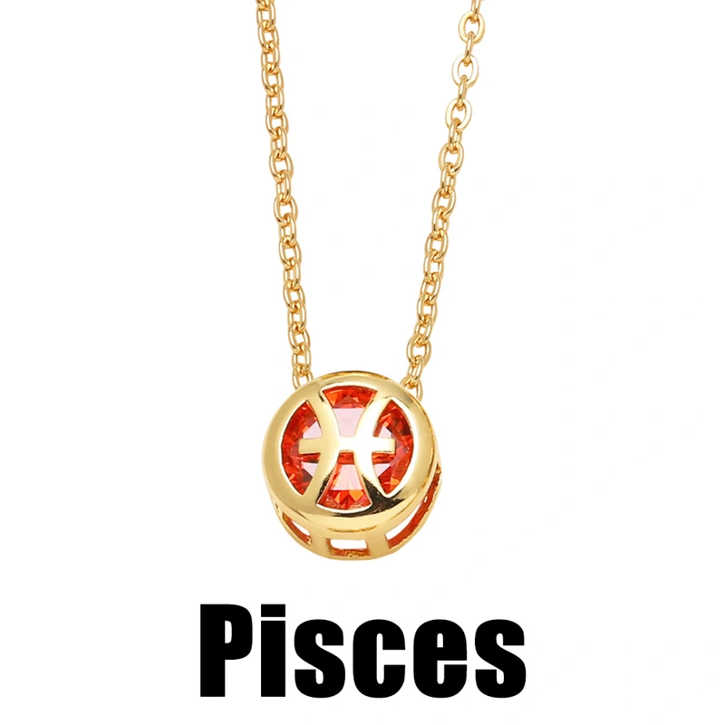 AS jewelry Europe and the United States hot selling twelve constellation necklace zircon double-sided hollow birthstone clavicle chain nkb794