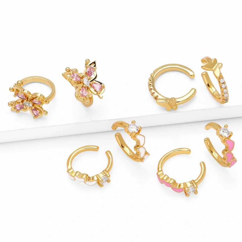 New hot sale love earrings female simple oil drop inlaid zircon gold-plated ear clip no ear piercing earrings erv37