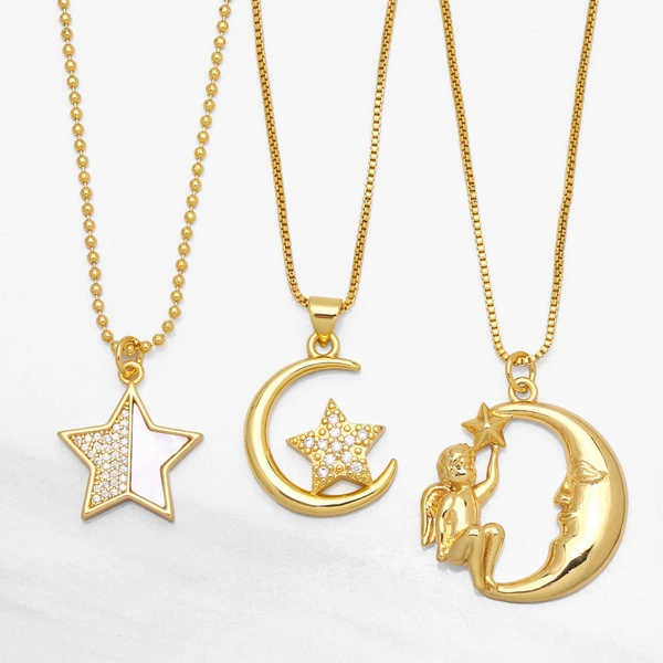 Fashion diamond star moon pendant necklace European and American light luxury niche new clavicle chain necklace nka089