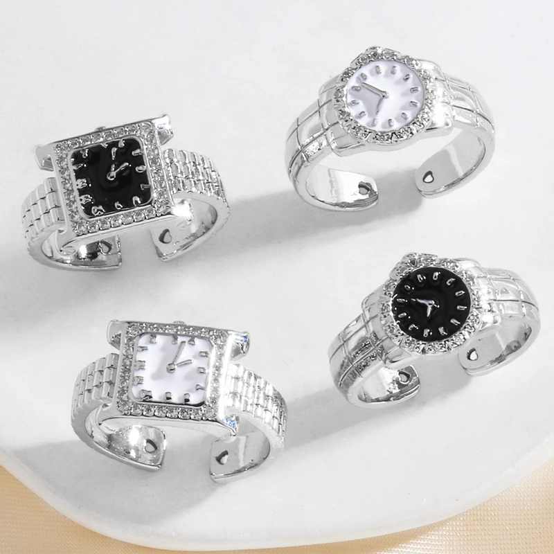 AS jewelry European and American inlaid zircon copper plated real gold watch ring female style open ring rij80