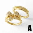 Clearance AS jewelry European and American bow ring female copper plated real gold inlaid zircon double layer ring rik31