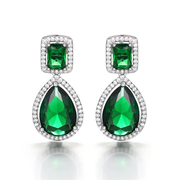 European and American classic teardrop earrings with micro-emerald and pear-shaped zircon long earrings for brides and evening parties