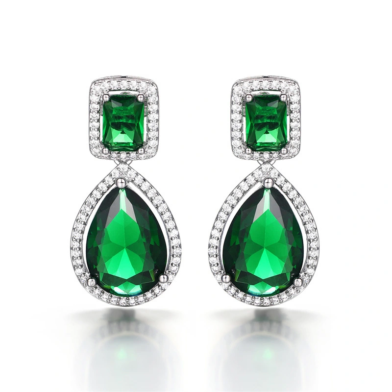 European and American classic teardrop earrings with micro-emerald and pear-shaped zircon long earrings for brides and evening parties