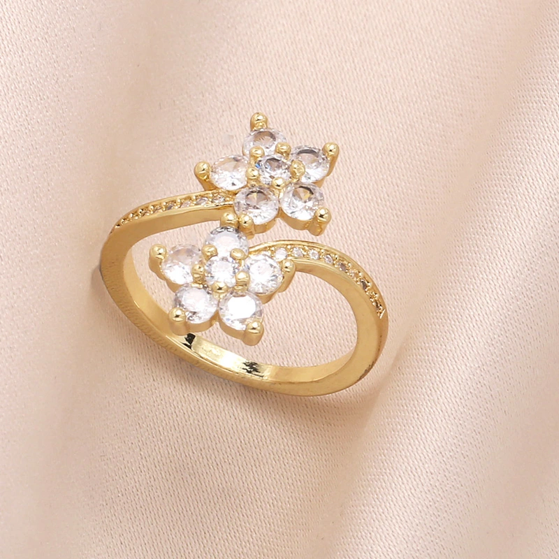 AS jewelry ring flower colored zircon ring copper plated real gold adjustable ring rin38