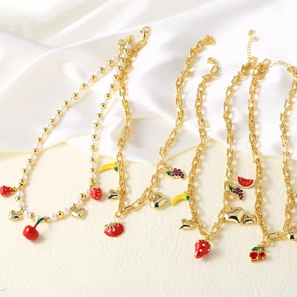 Clearance AS jewelry hot sale love fruit strawberry oil drop women's gold-plated clavicle necklace nka093