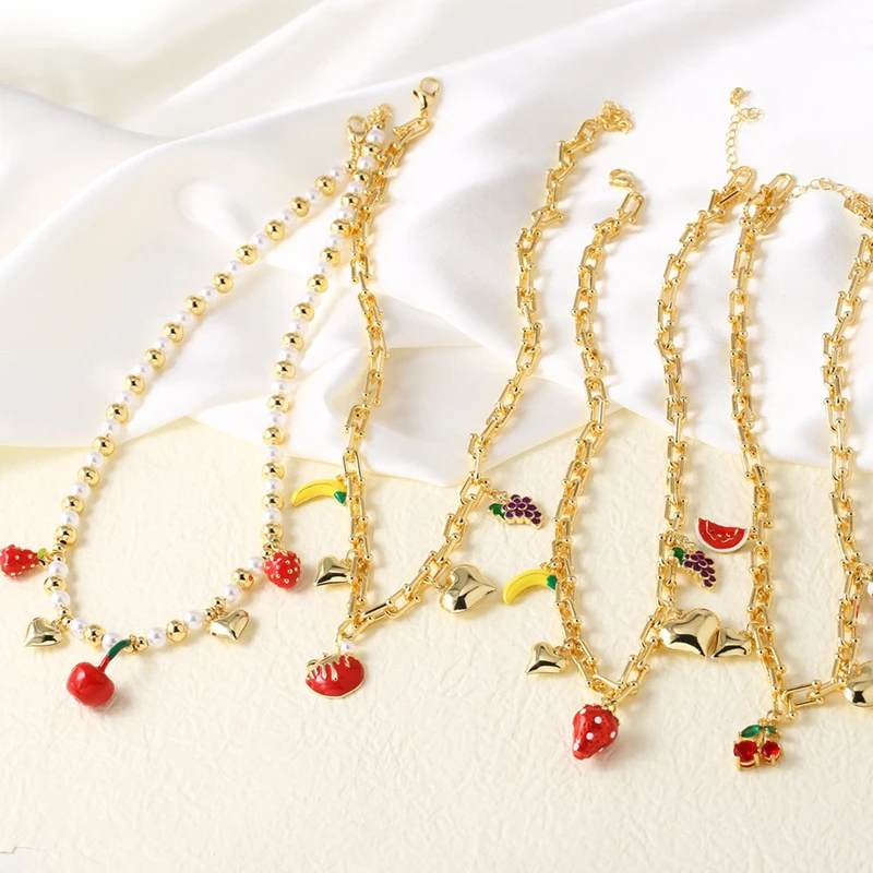 Clearance AS jewelry hot sale love fruit strawberry oil drop women's gold-plated clavicle necklace nka093