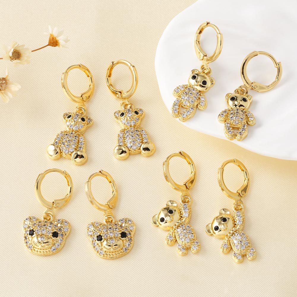 AS jewelry hot selling copper plated 18k gold zircon bear pendant earrings earrings female ers96
