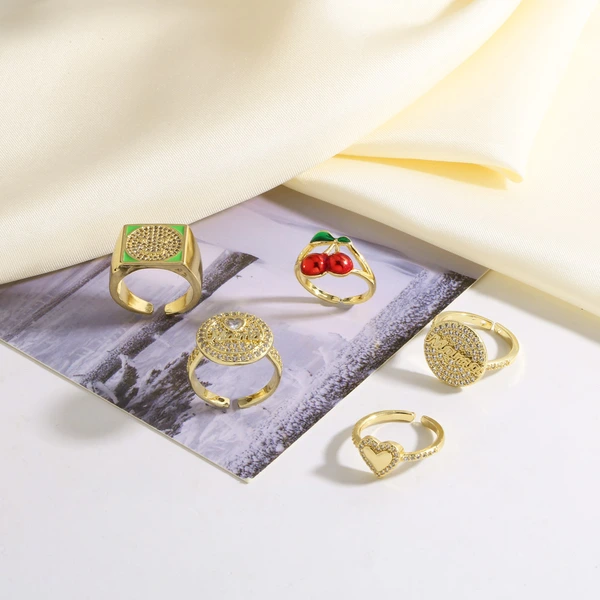 AS jewelry new full zircon fruit cherry love open ring ring rir25 ring