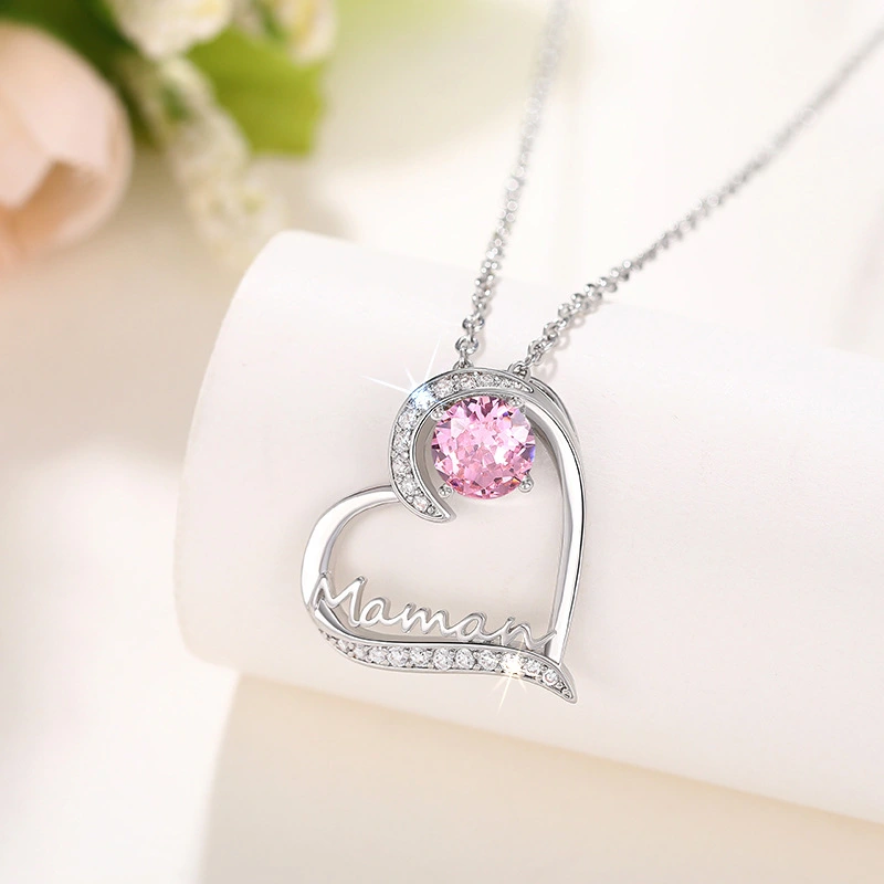 Hot selling love heart necklace exquisite gift for mother, zircon jewelry, fashionable and simple popular style