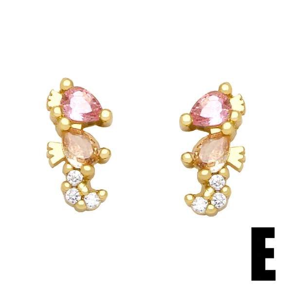 European and American Internet celebrity small ocean style earrings cute diamond seahorse crab lobster jellyfish earrings female erz72