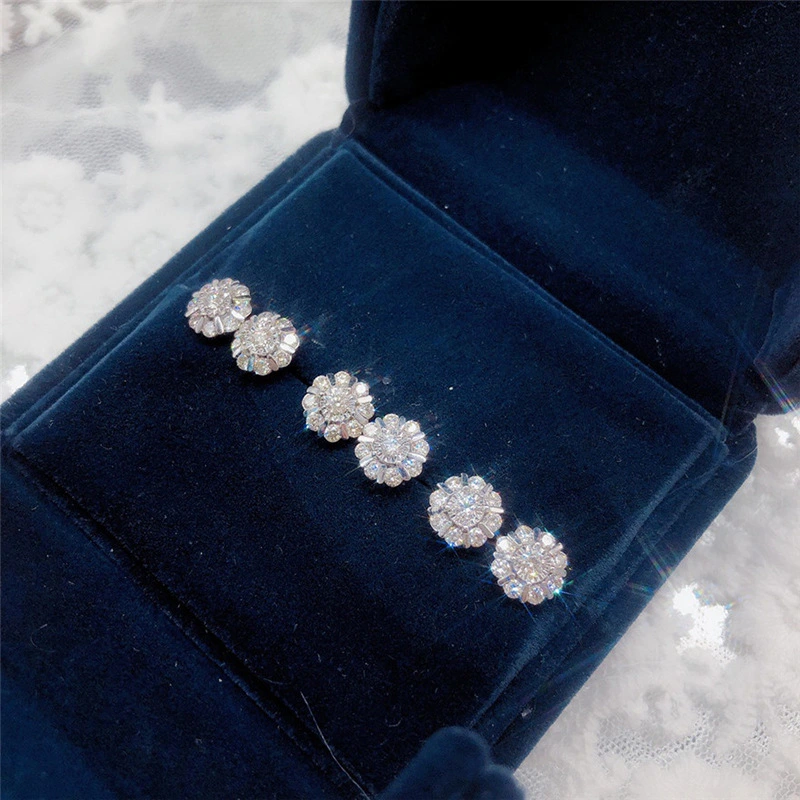 Live broadcast earrings French micro-inlaid zircon flower earrings for women small fresh floral earrings