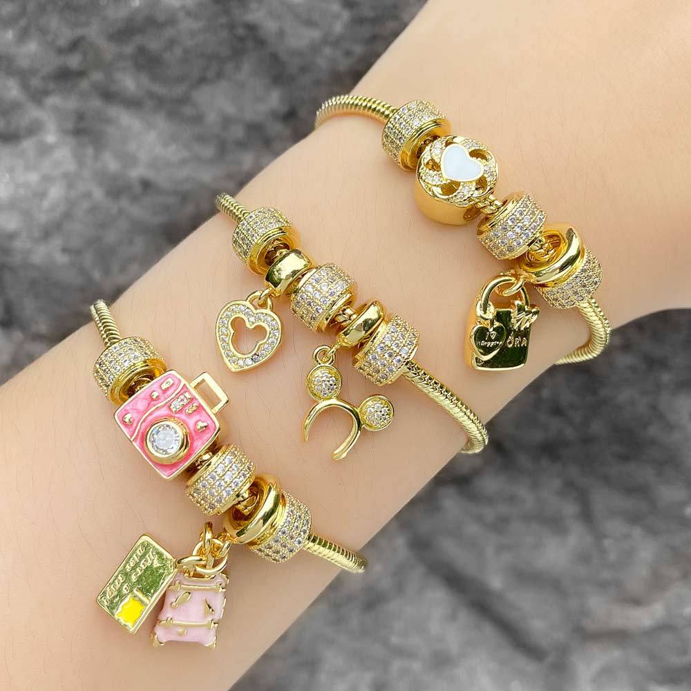 Clearance hot sale love travel camera pendant bracelet female gold-plated oil drop bracelet brg46
