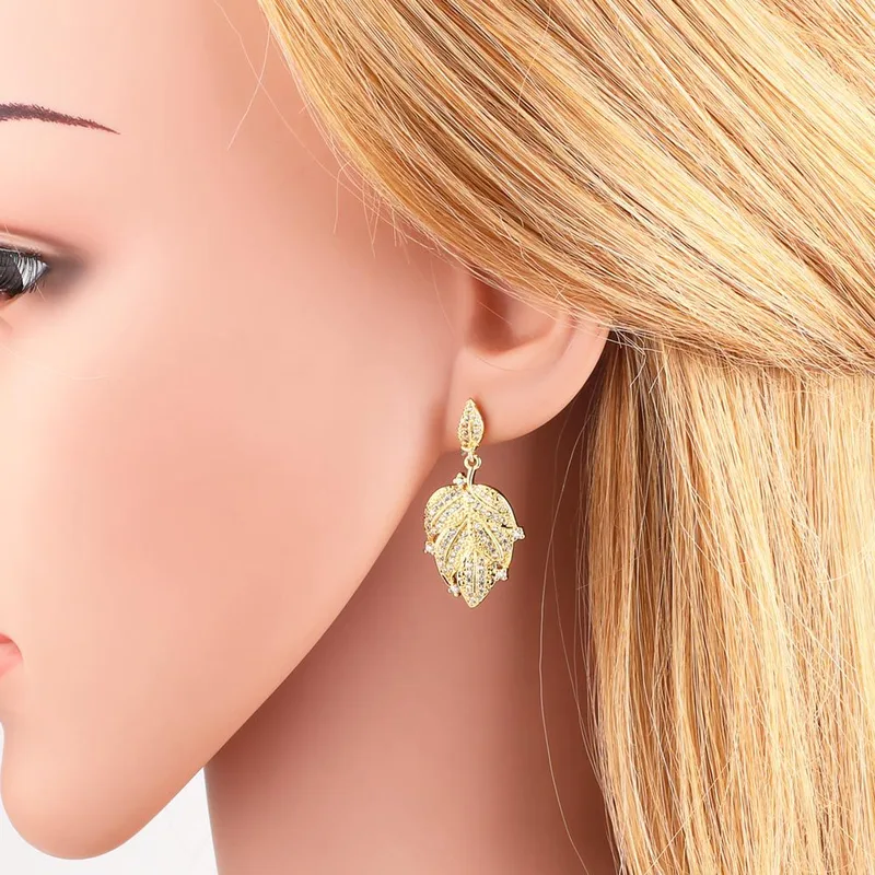 AS jewelry Europe and the United States hot selling leaf heart earrings female electroplated real gold high-end earrings earrings era390