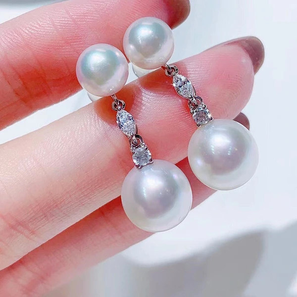 European and American style imitation pearl earrings, simple and elegant diamond-studded long shell pearl earrings, small Chanel style accessories