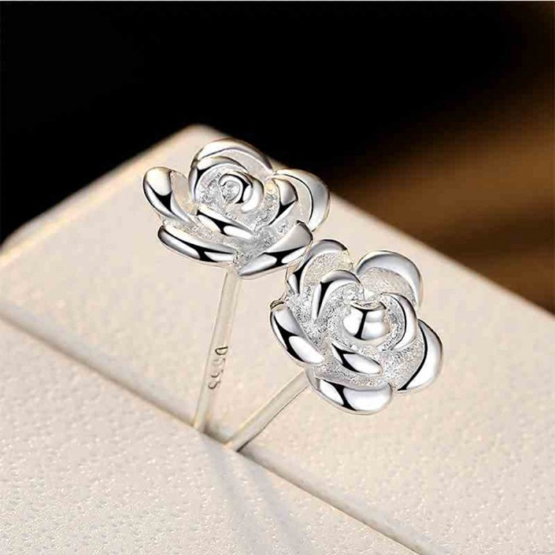   New style earrings simple platinum-plated rose earrings for women small fresh jewelry girly heart earrings