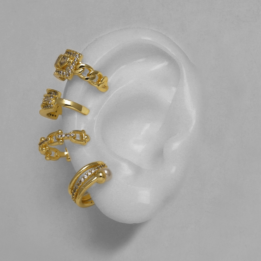 AS jewelry new hot style C-shaped inlaid zircon gold-plated non-pierced ear bone clip earrings for women err66