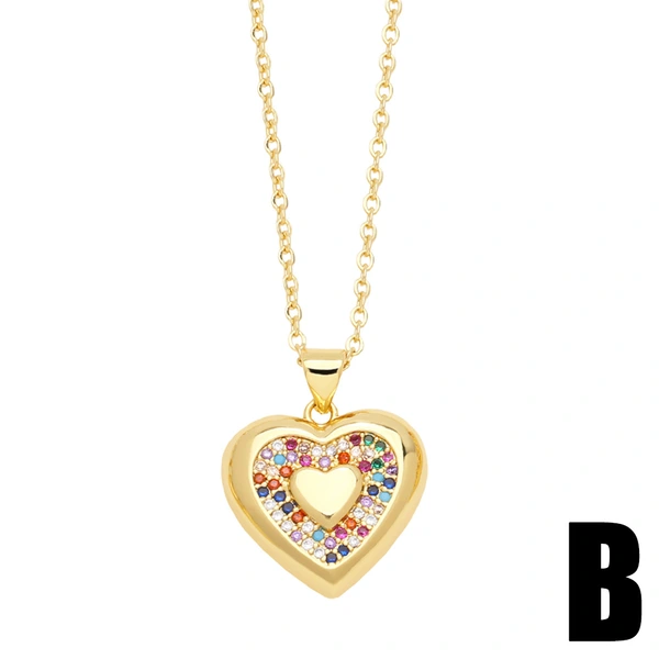 Clearance Heart-shaped Devil's Eye Necklace Women's European and American Fashion Inlaid Colored Zircon Love Pendant Clavicle Chain nkn75