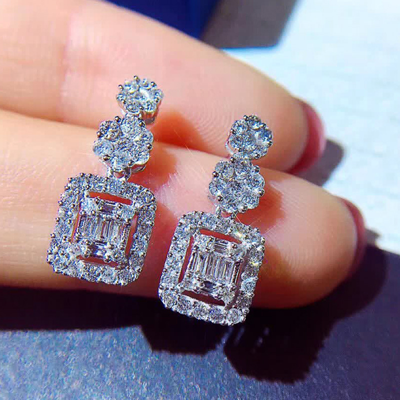 Magazine Ruili new earrings light luxury style square diamond zircon long earrings wedding dinner bridal earrings