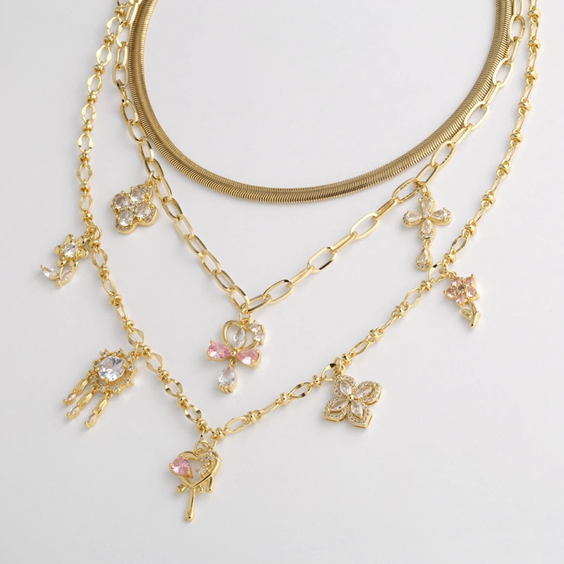 AS jewelry hot inlaid zircon cross pendant necklace accessories female gold-plated clavicle chain nkn05