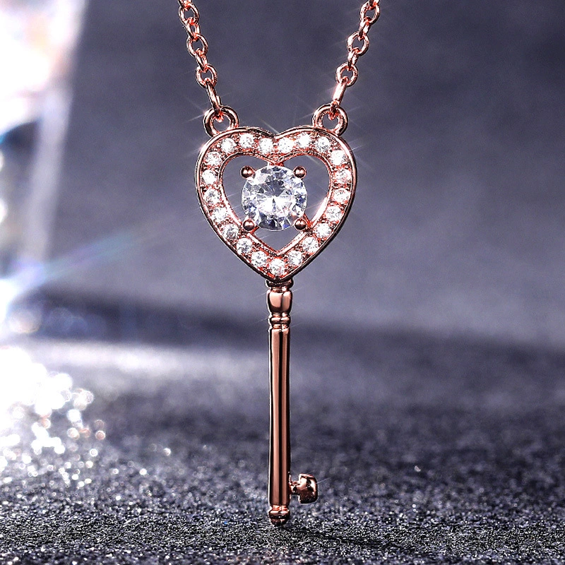 New women's fashion love key pendant necklace niche high-end trend clavicle chain female