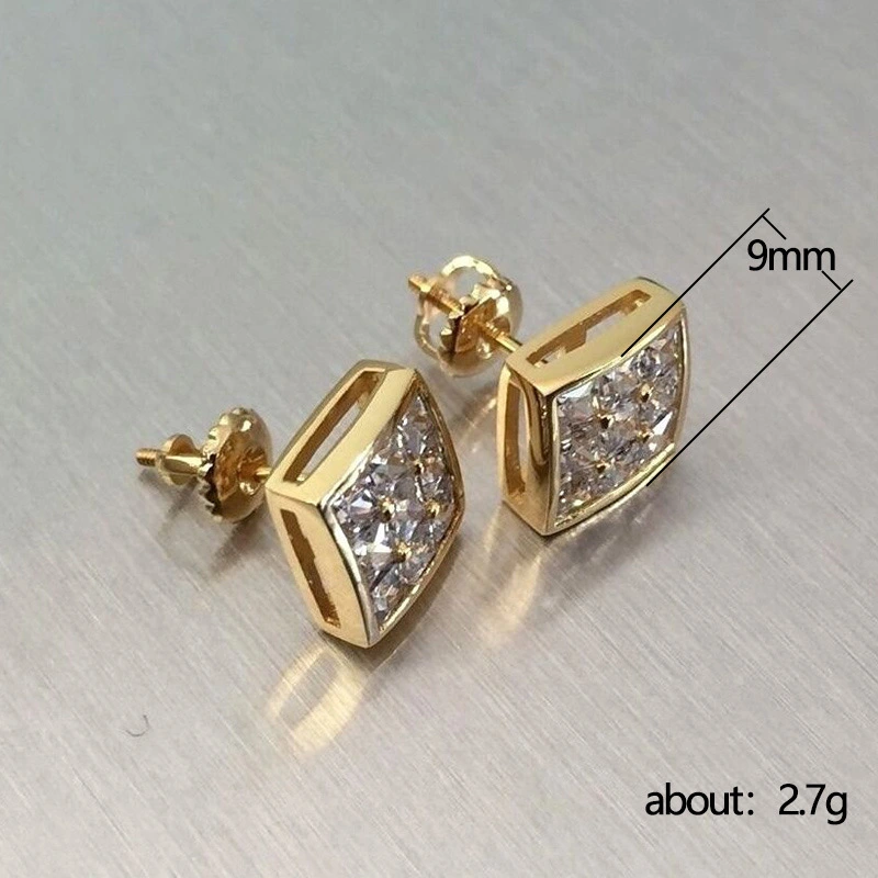 Simple square full diamond gold-plated earrings light luxury style niche design earrings lady temperament earrings